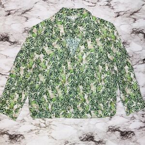 CAbi Faux Wrap Midi Dress Floral White & Green Women S Cottage Summer Coastal